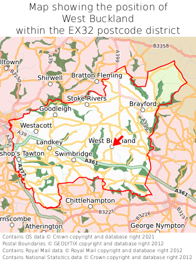 Map showing location of West Buckland within EX32