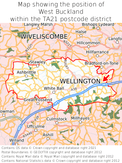 Map showing location of West Buckland within TA21