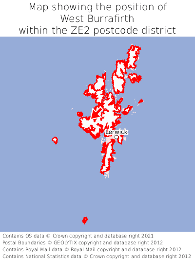 Map showing location of West Burrafirth within ZE2