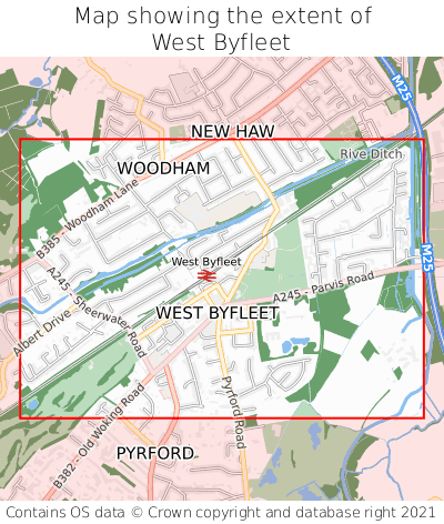 Map showing extent of West Byfleet as bounding box