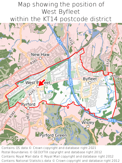 Map showing location of West Byfleet within KT14