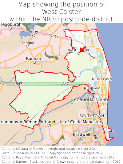 Map showing location of West Caister within NR30