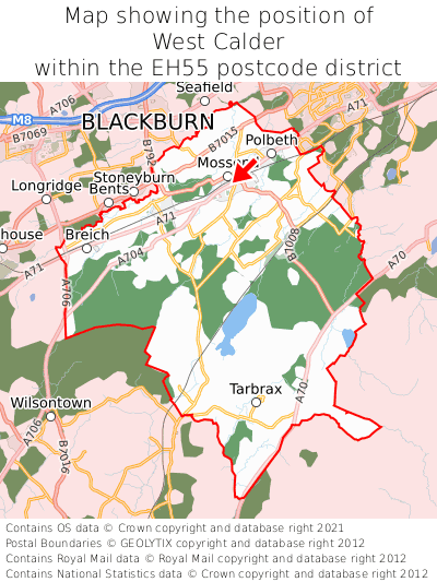 Map showing location of West Calder within EH55