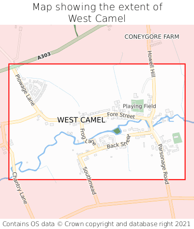 Map showing extent of West Camel as bounding box