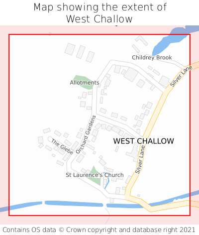 Map showing extent of West Challow as bounding box