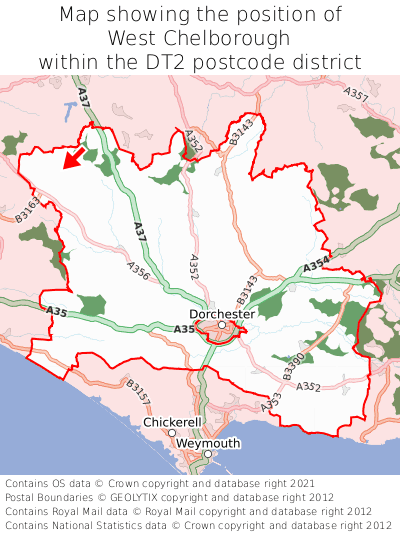 Map showing location of West Chelborough within DT2