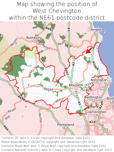 Map showing location of West Chevington within NE61