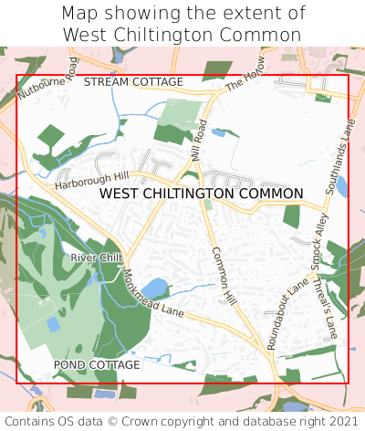 Map showing extent of West Chiltington Common as bounding box