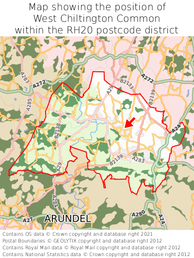 Map showing location of West Chiltington Common within RH20