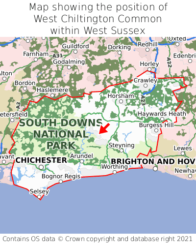 Map showing location of West Chiltington Common within West Sussex
