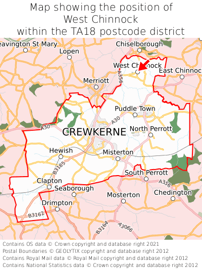 Map showing location of West Chinnock within TA18