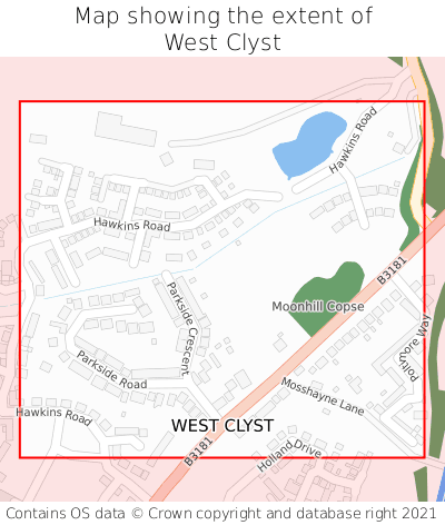 Map showing extent of West Clyst as bounding box