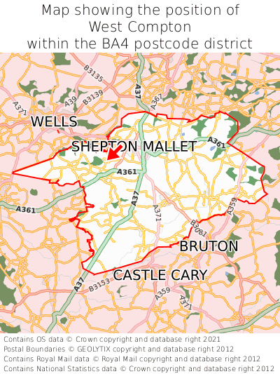 Map showing location of West Compton within BA4