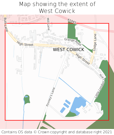 Map showing extent of West Cowick as bounding box