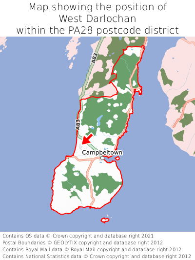 Map showing location of West Darlochan within PA28