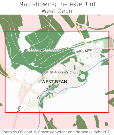 Map showing extent of West Dean as bounding box