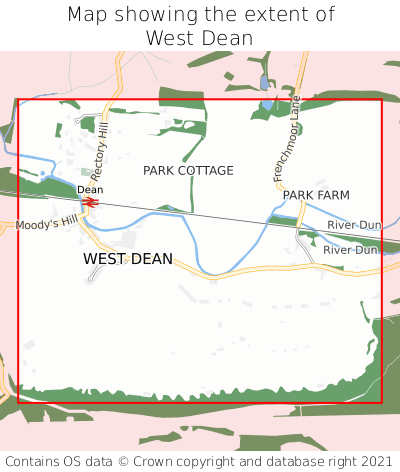 Map showing extent of West Dean as bounding box