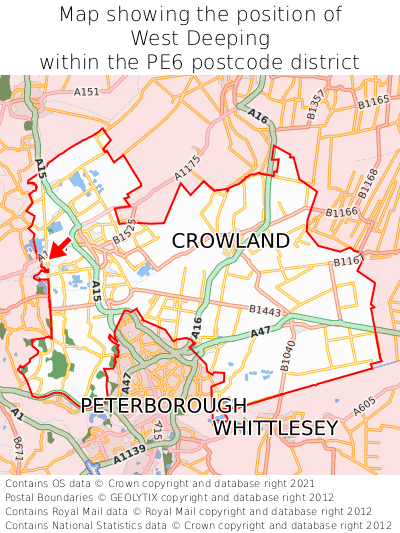 Map showing location of West Deeping within PE6