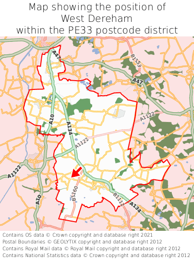 Map showing location of West Dereham within PE33