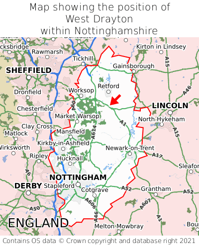 Map showing location of West Drayton within Nottinghamshire