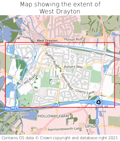 Map showing extent of West Drayton as bounding box