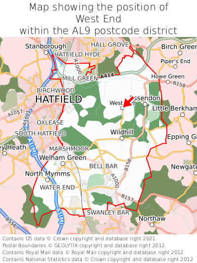 Map showing location of West End within AL9