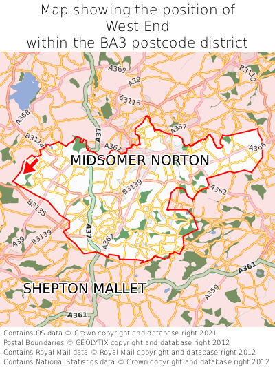 Map showing location of West End within BA3