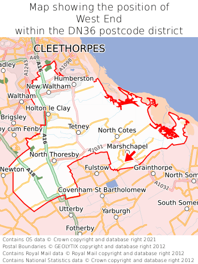 Map showing location of West End within DN36