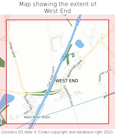 Map showing extent of West End as bounding box