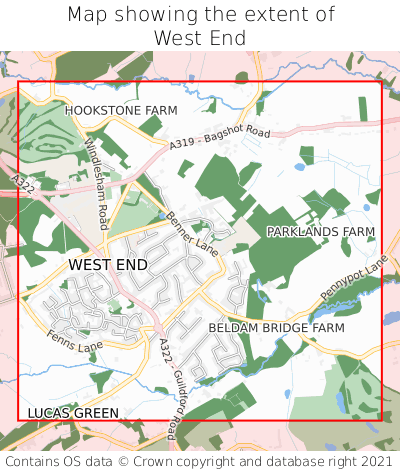Map showing extent of West End as bounding box