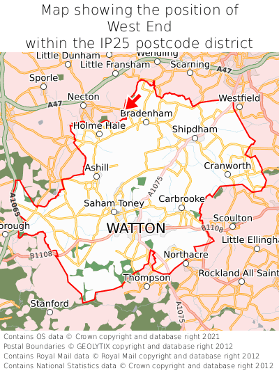 Map showing location of West End within IP25