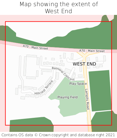 Map showing extent of West End as bounding box