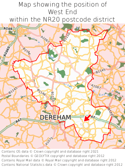 Map showing location of West End within NR20