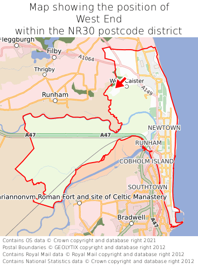 Map showing location of West End within NR30