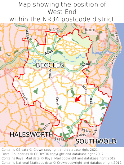 Map showing location of West End within NR34