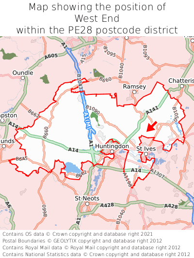 Map showing location of West End within PE28