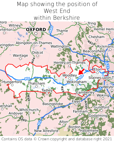 Map showing location of West End within Berkshire