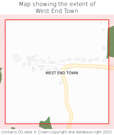 Map showing extent of West End Town as bounding box