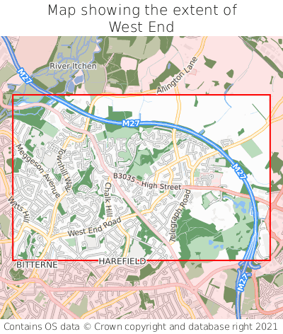 Map showing extent of West End as bounding box