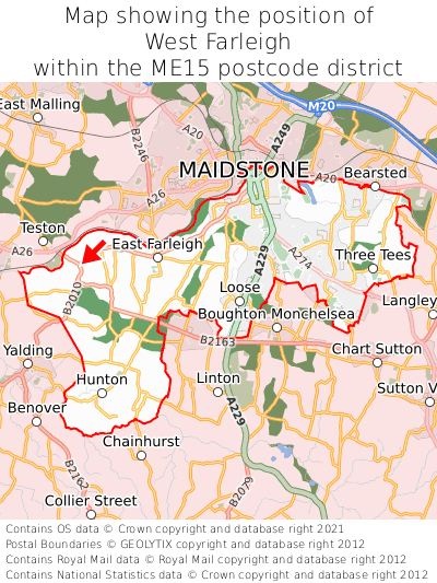 Map showing location of West Farleigh within ME15