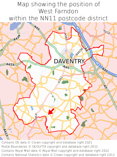 Map showing location of West Farndon within NN11