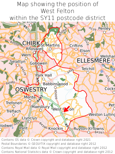 Map showing location of West Felton within SY11
