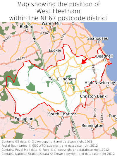 Map showing location of West Fleetham within NE67