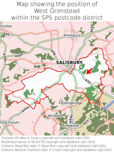 Map showing location of West Grimstead within SP5