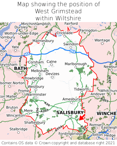Map showing location of West Grimstead within Wiltshire