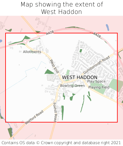 Map showing extent of West Haddon as bounding box