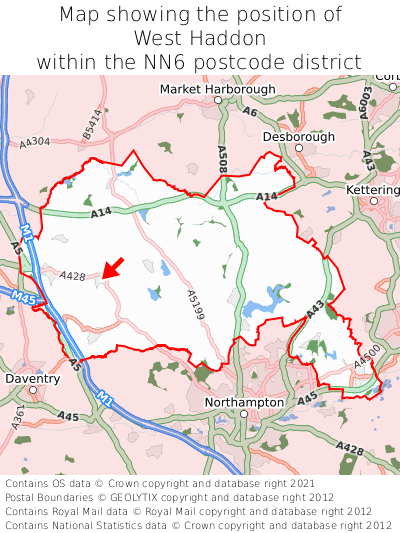 Map showing location of West Haddon within NN6