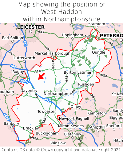 Map showing location of West Haddon within Northamptonshire