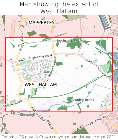 Map showing extent of West Hallam as bounding box