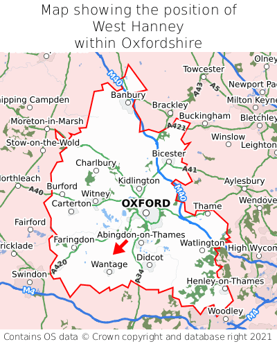 Map showing location of West Hanney within Oxfordshire